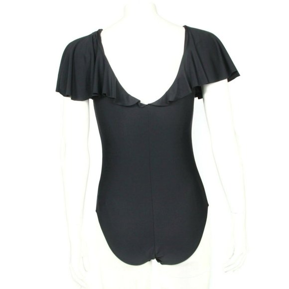 NEW OCEAN BLUES Sexy Ruffle Layered One Piece Swimsuit Black Women's Small - 648 - Picture 3 of 7